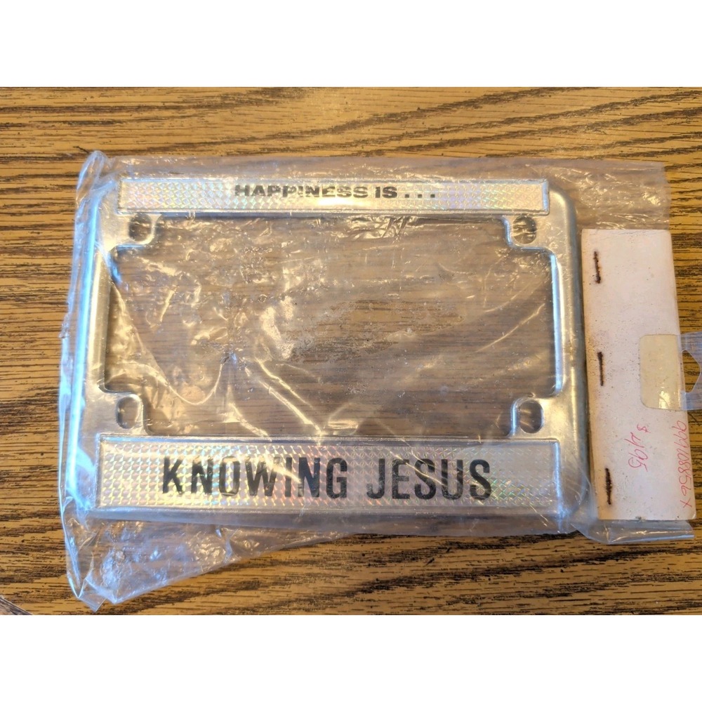 Happiness Is... Knowing Jesus Metal Motorcycle License Plate Frame Chrome Cover